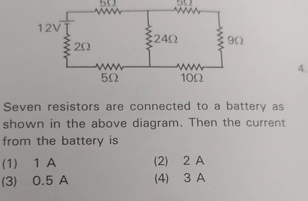 Seven resistors are connected to a battery as shown in the above diagram...