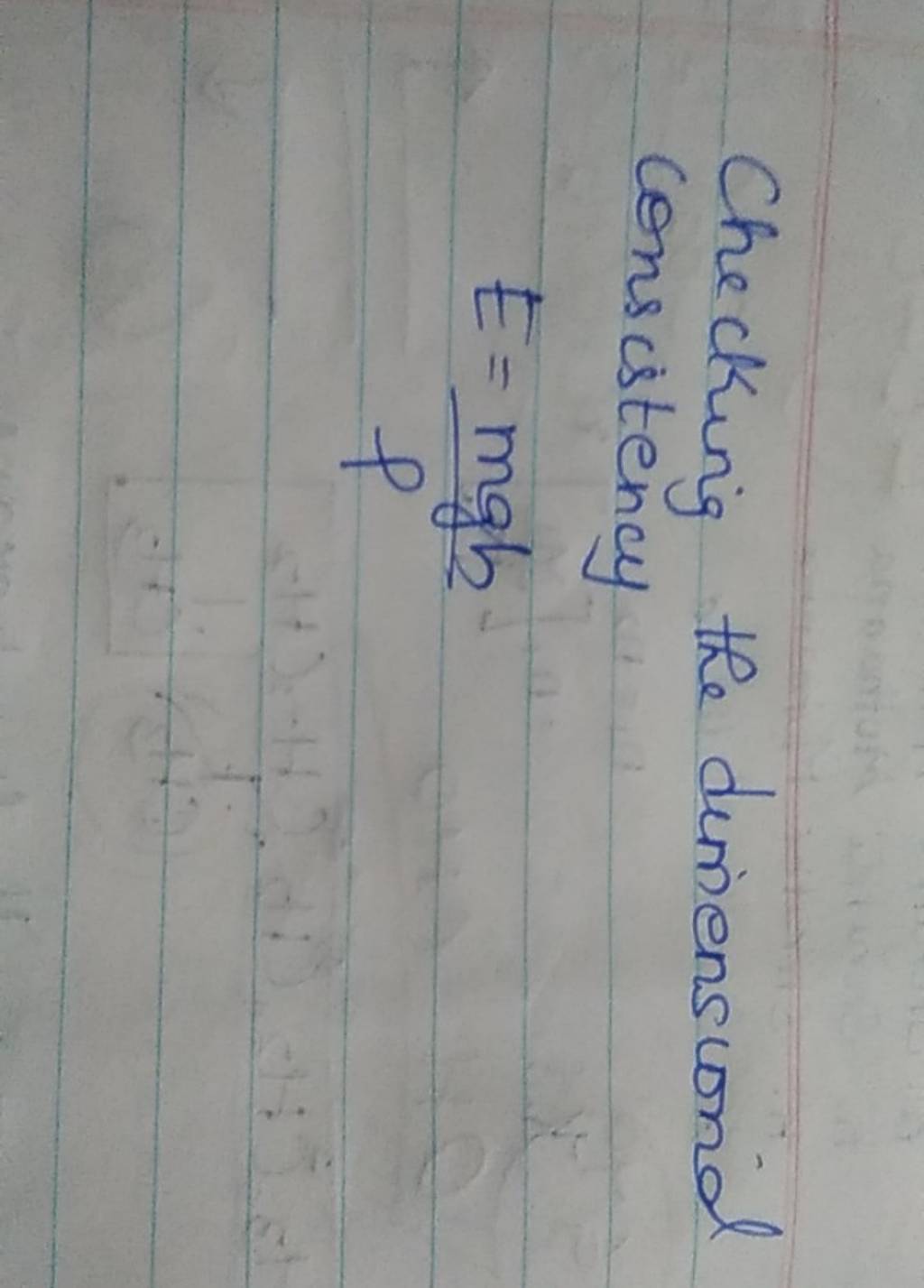 Checking the dimension consistency E=pmgh Filo