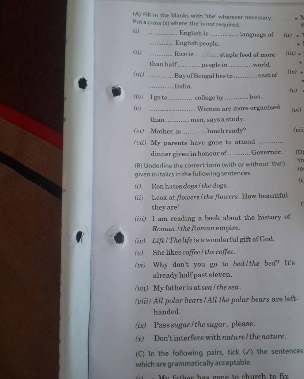 Underline the correct form (with or without 'the') given in italics in t..