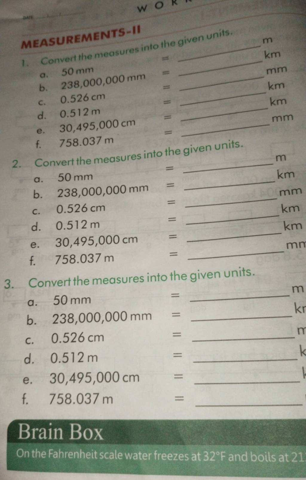 MEASUREMENTSII 1. Convert the measures into the given units. Filo