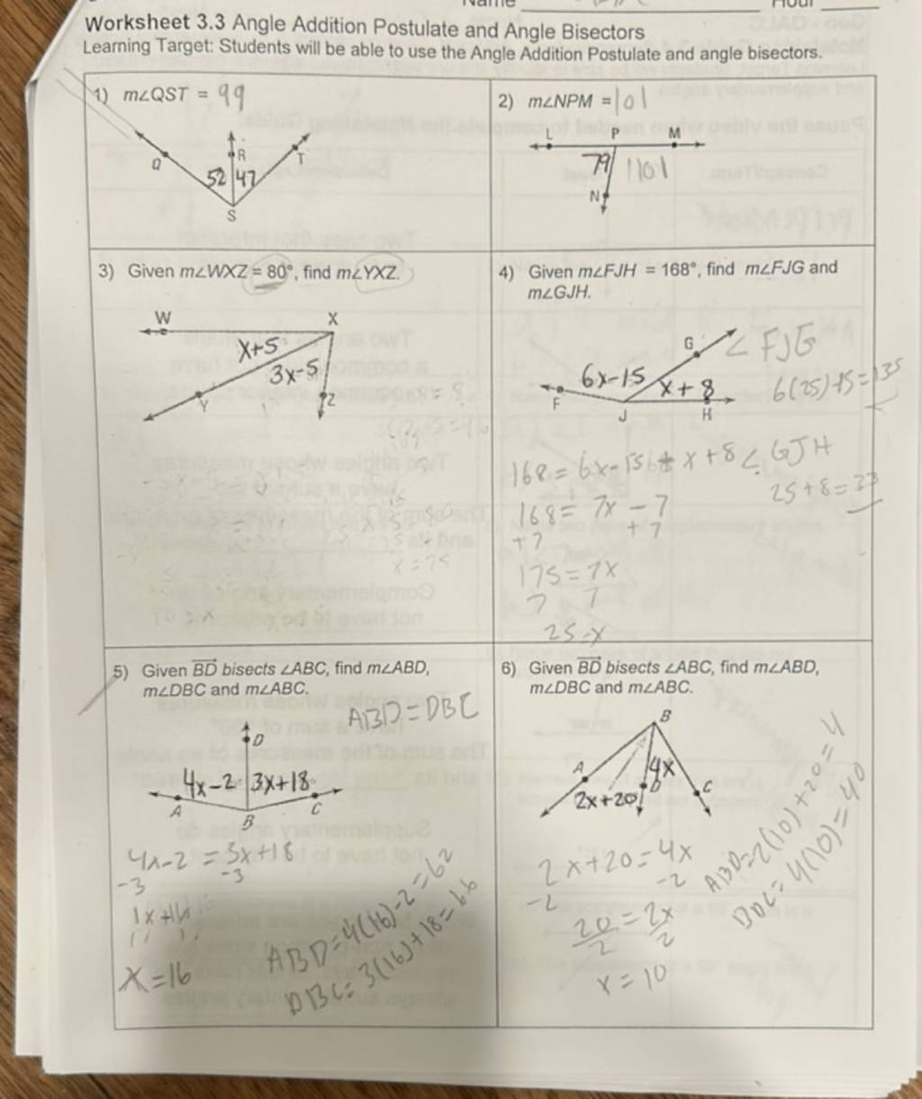 Angle Addition Postulate Worksheet