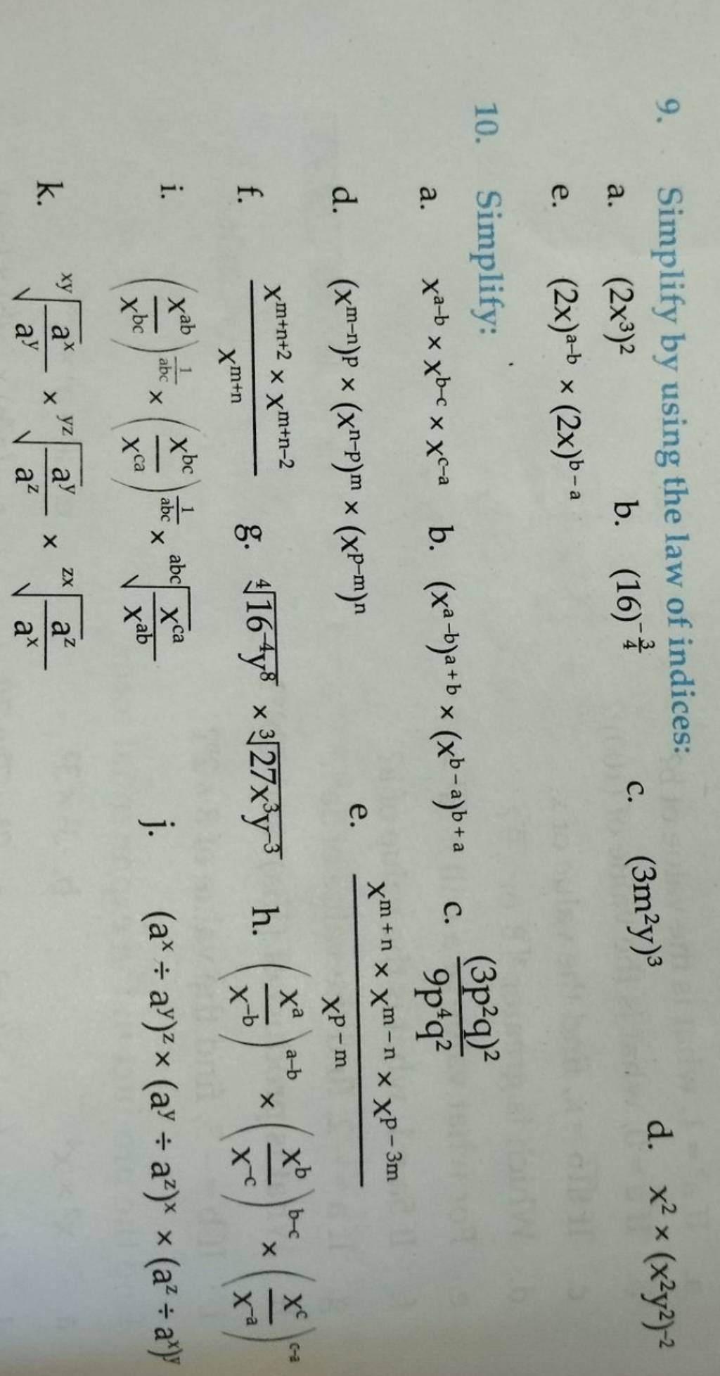 Simplify by using the law of indices Filo