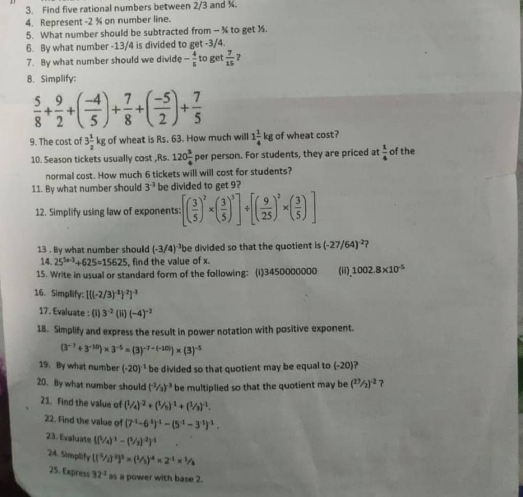 3 Find Five Rational Numbers Between 2 3 And 1 4 4 Represent 2 On Nu 