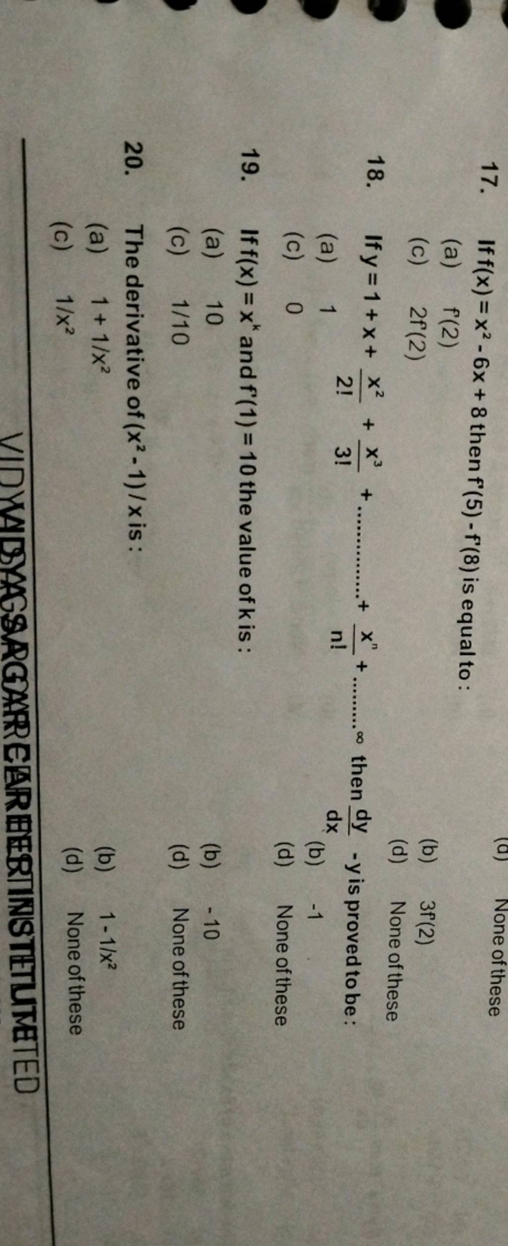 If F X Xk And F′ 1 10 The Value Of K Is Filo