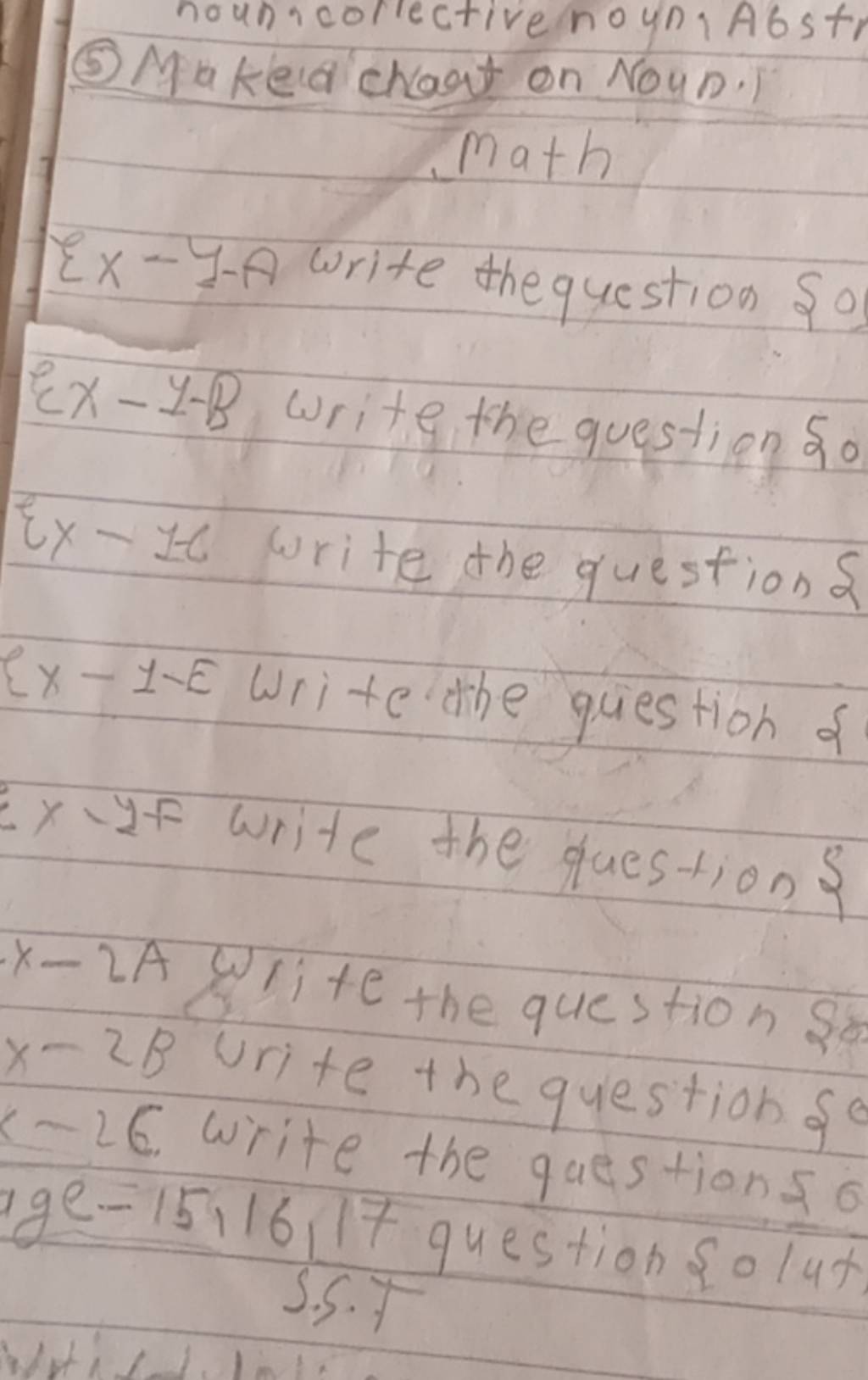 noun t collective no un, Abstr (5) Makeid chart on Noun. Math ExIA writ..