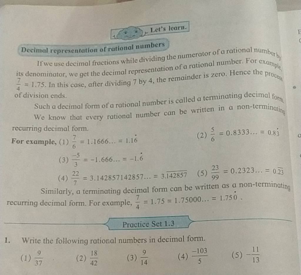 If We Use Decimal Fractions While Dividing The Numerator Of A Rational Nu..