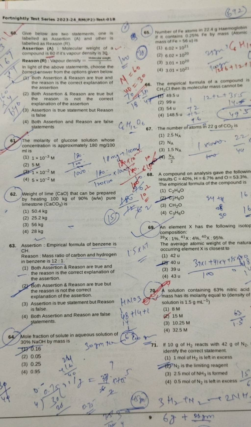 Fortnightly Test Series 2023-24 RM(P2)-Test-018 60. Give below are two st..