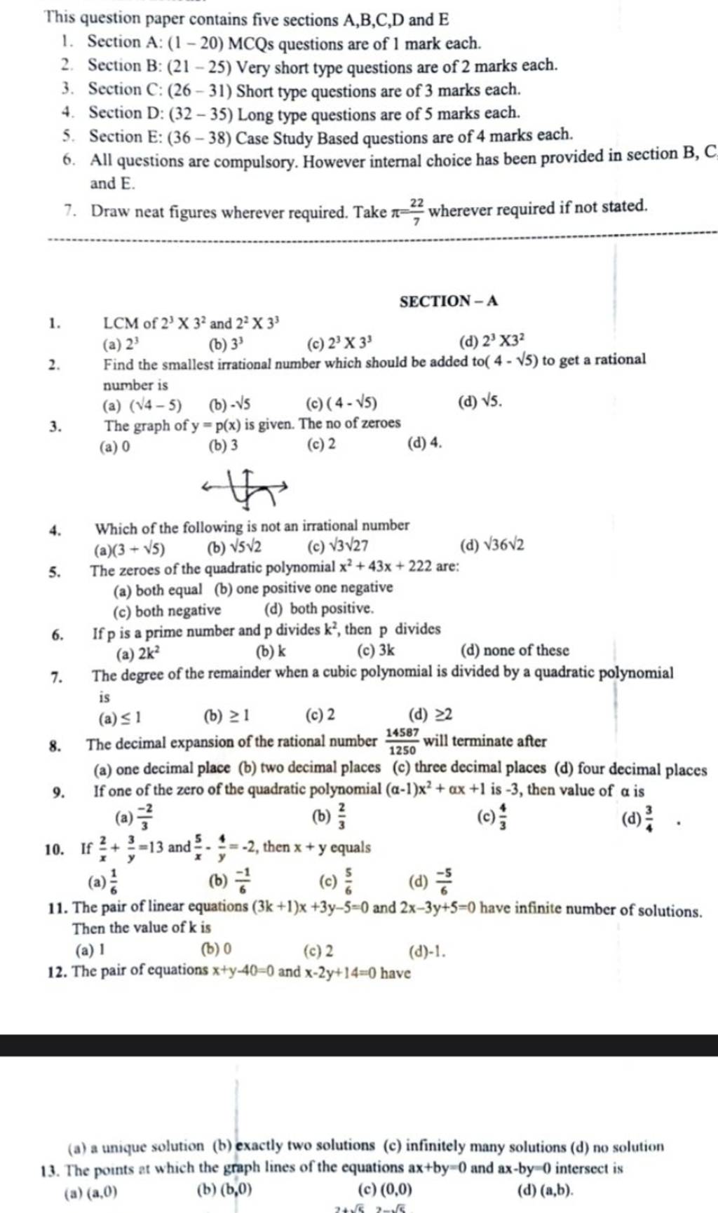 The Points At Which The Graph Lines Of The Equations Ax +by=0 And Ax-by