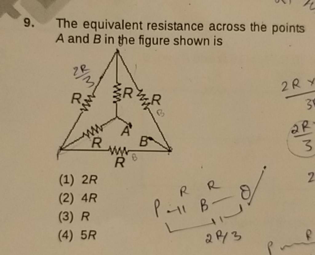 The equivalent resistance across the points A and B in the figure shown i..