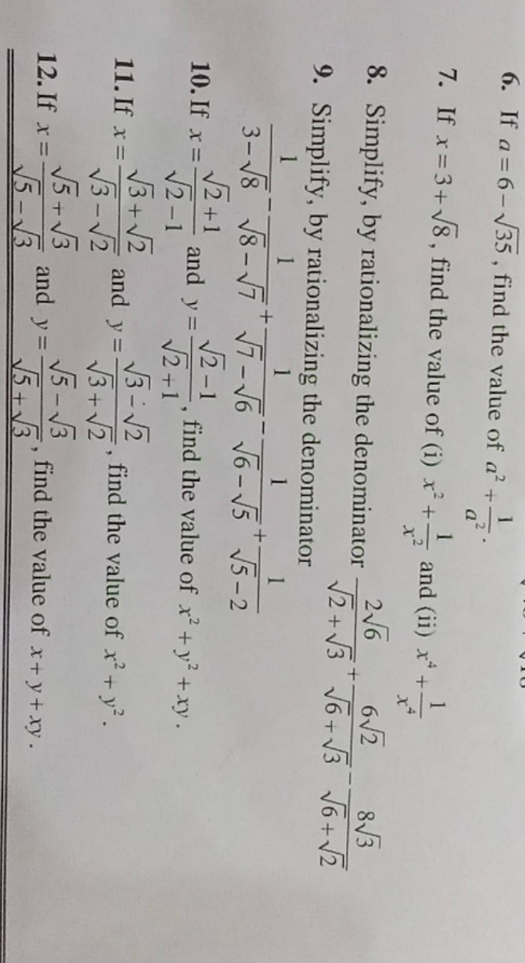 6-if-a-6-35-find-the-value-of-a2-a21-7-if-x-3-8-find-the-value-of