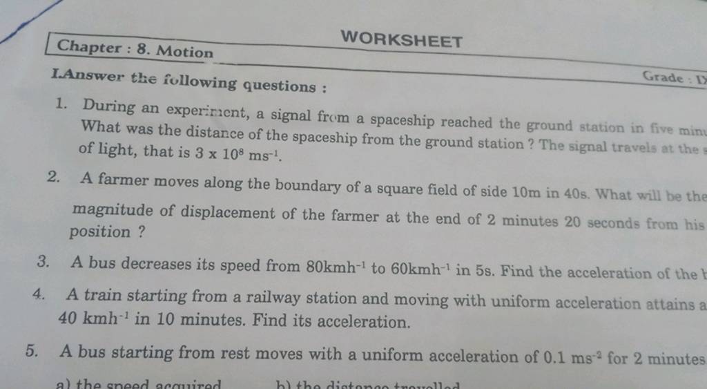 Chapter 2 Speed Worksheet