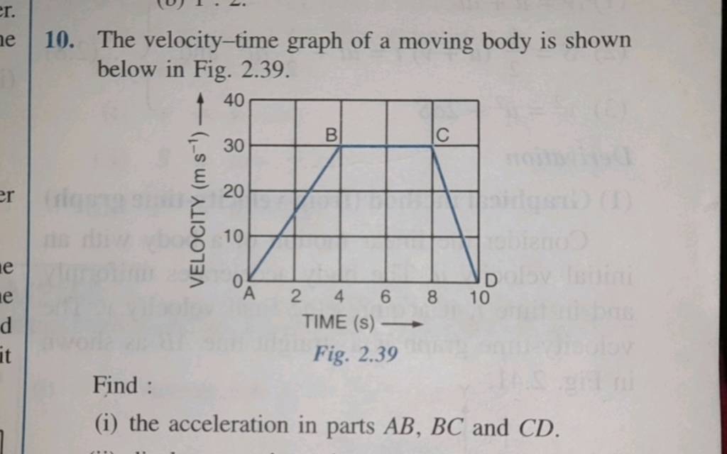 10. The velocity-time graph of a moving body is shown below in Fig. 2.39...