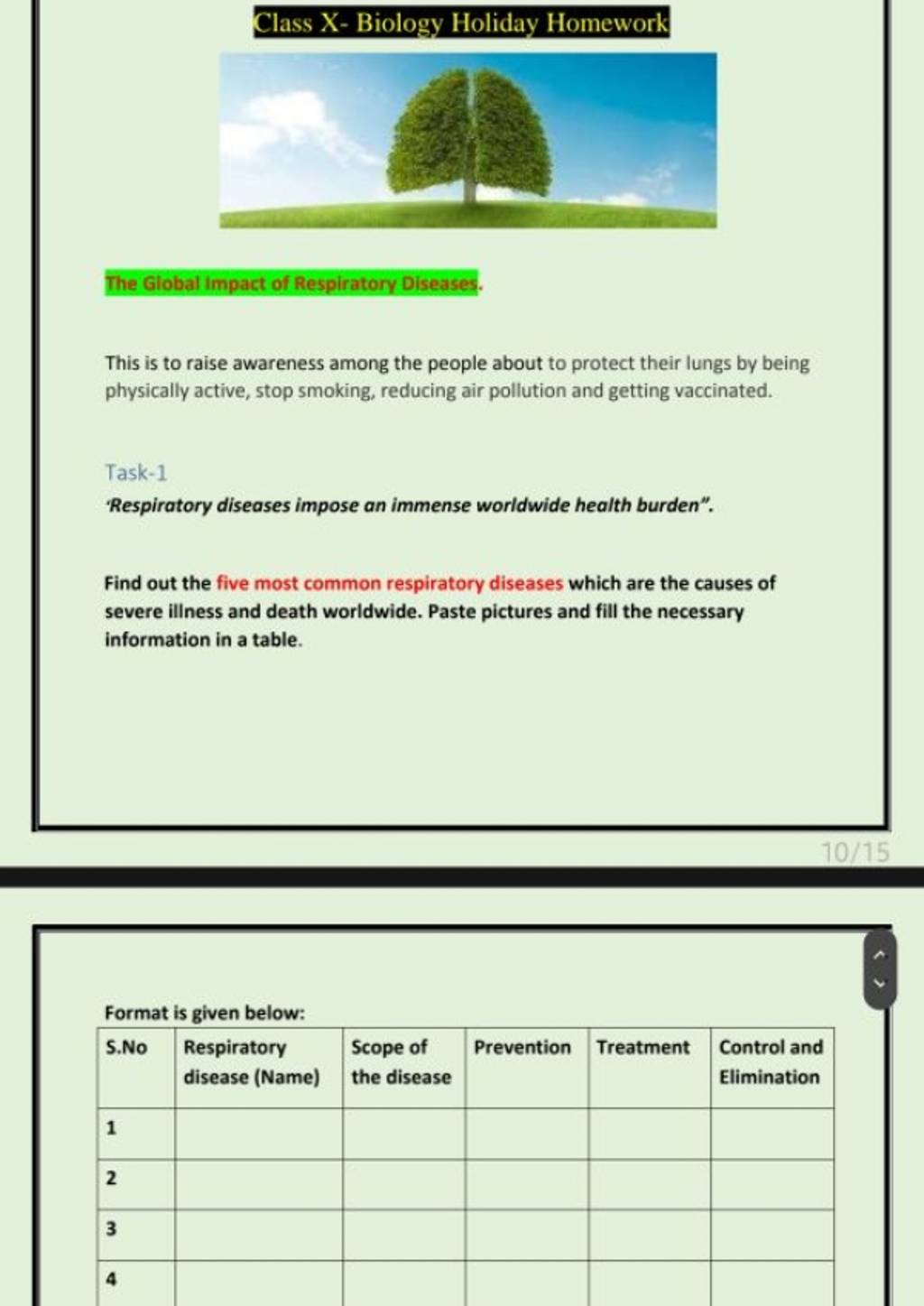 biology holiday homework for class 10