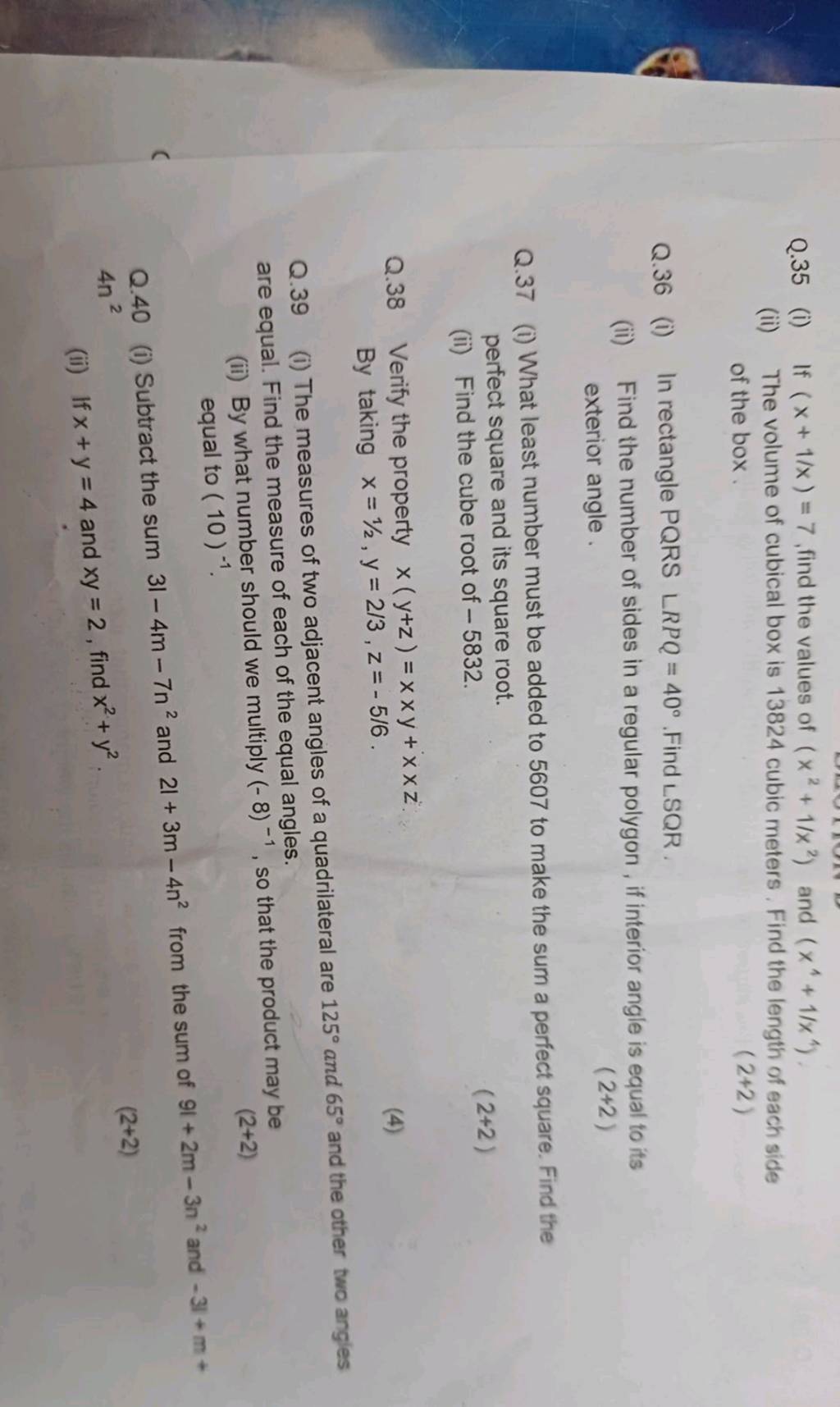 q-35-i-if-x-1-x-7-find-the-values-of-x2-1-x2-and-x1-1-x1-ii-th