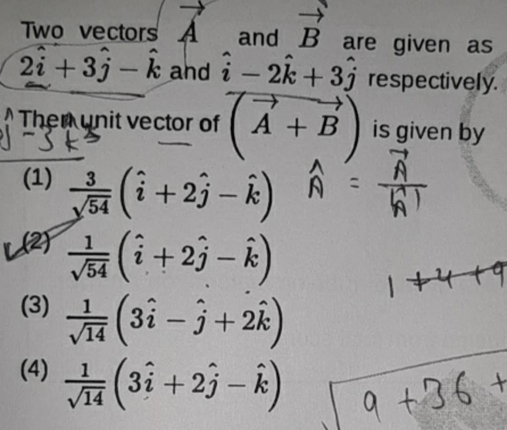 Two Vectors A And B Are Given As 2i^+3j^ −k^ And I^−2k^+3j^ Respectively..