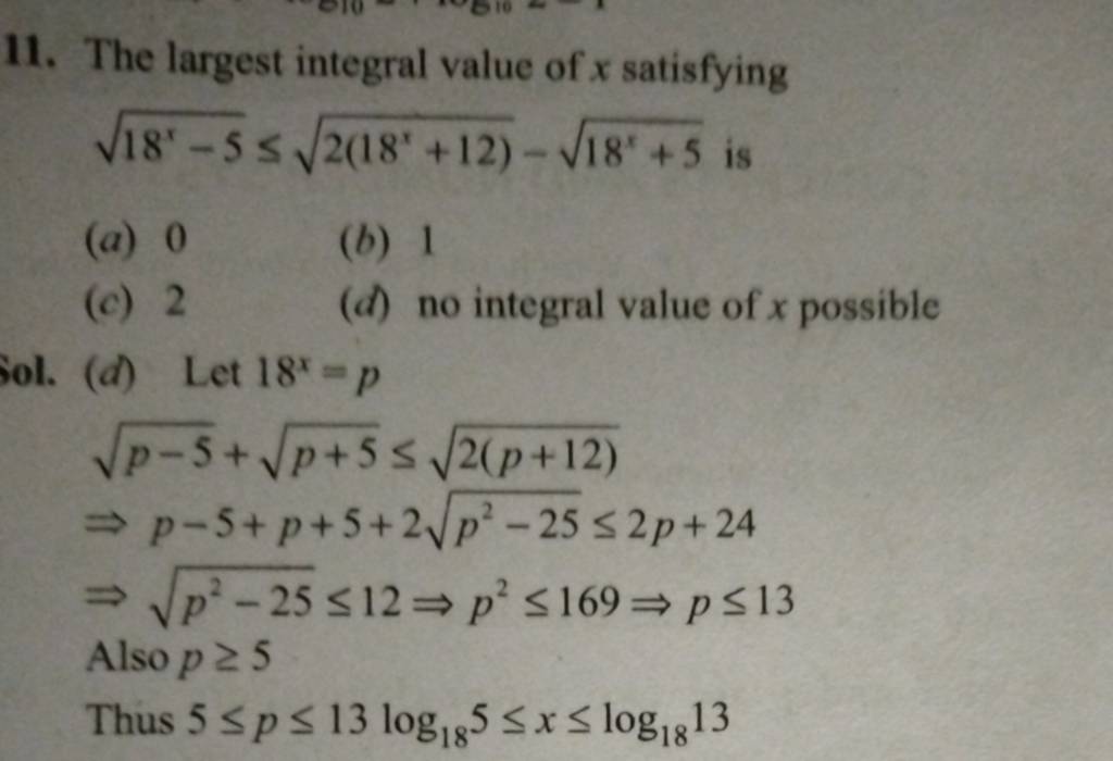 the-largest-integral-value-of-x-satisfying-18x-5-2-18x-12-18x-5-is