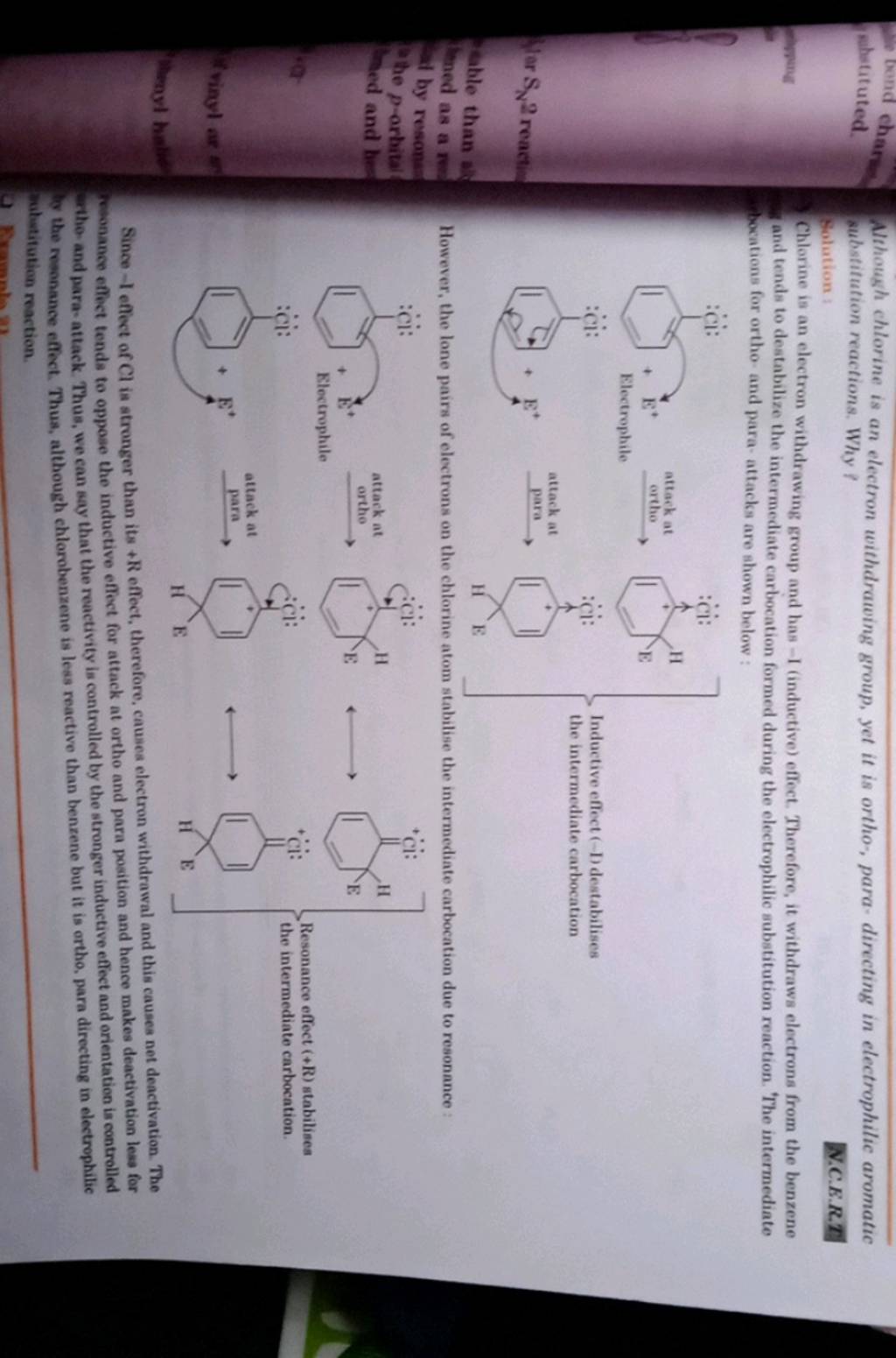 Although chlorine is an electron withdrawing group, yet it is ortho, par..