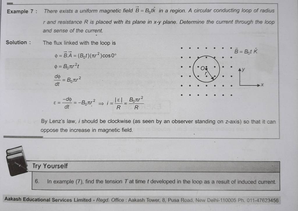 Example 7 : There Exists A Uniform Magnetic Field B=B0 Tk^ In A Region. A..