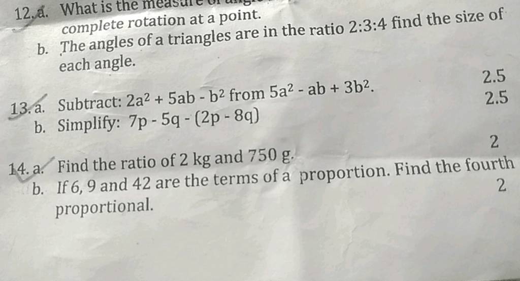 12. complete rotation at a point. b. The angles of a triangles are in the..