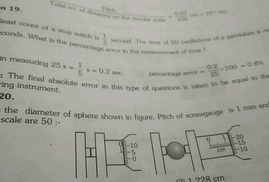 least count of a stop watch is 51 second. The tirne of 20 ondllotson ds...