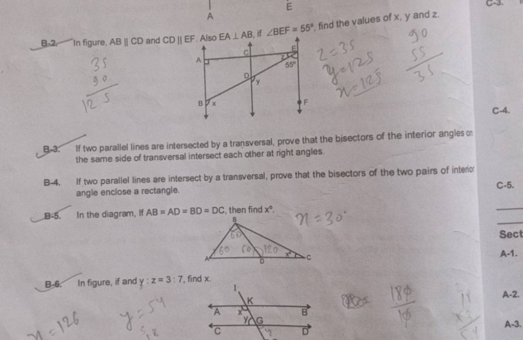 B 2 In Figure Ab∥cd And Cd∥ef Also Ea⊥ab If ∠bef 55∘ Find The Values