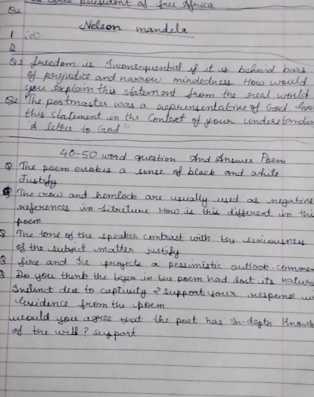 Qu 1 (d) Nelson mandela 2 Q1 freedom is Inconsequential if it is behind b..