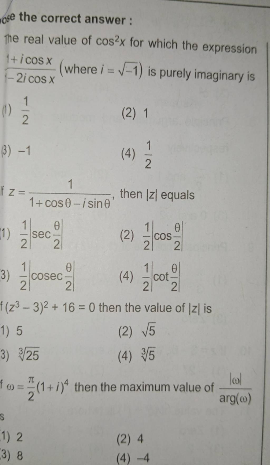 The Correct Answer The Real Value Of Cos2x For Which The Expression 1 2i the-correct-answer-the-real-value-of-cos2x-for-which-the-expression-1-2i