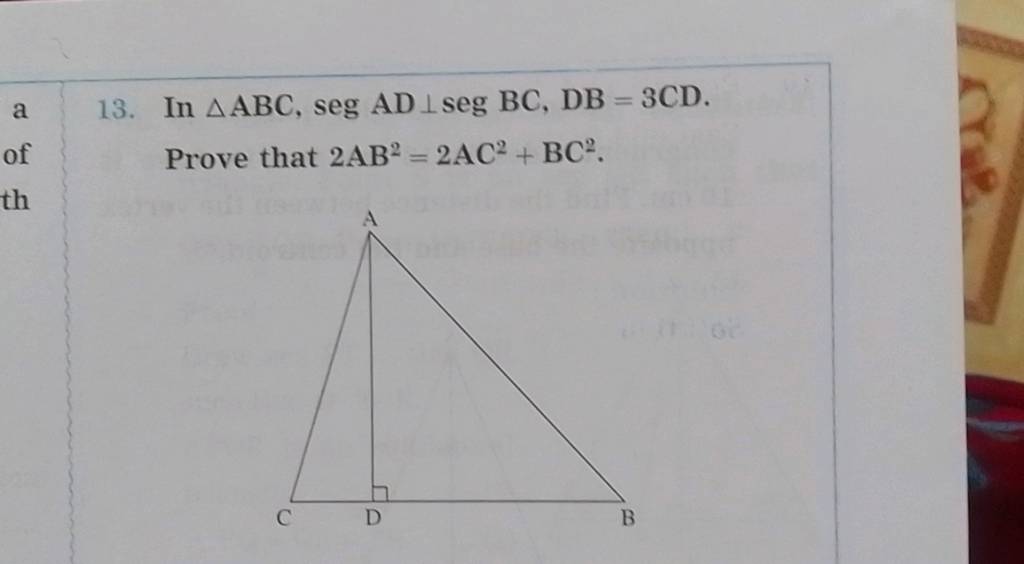 A 13 In Abc Seg Ad⊥ Seg Bc Db3cd Prove That 2ab22ac2bc2 Filo 1862