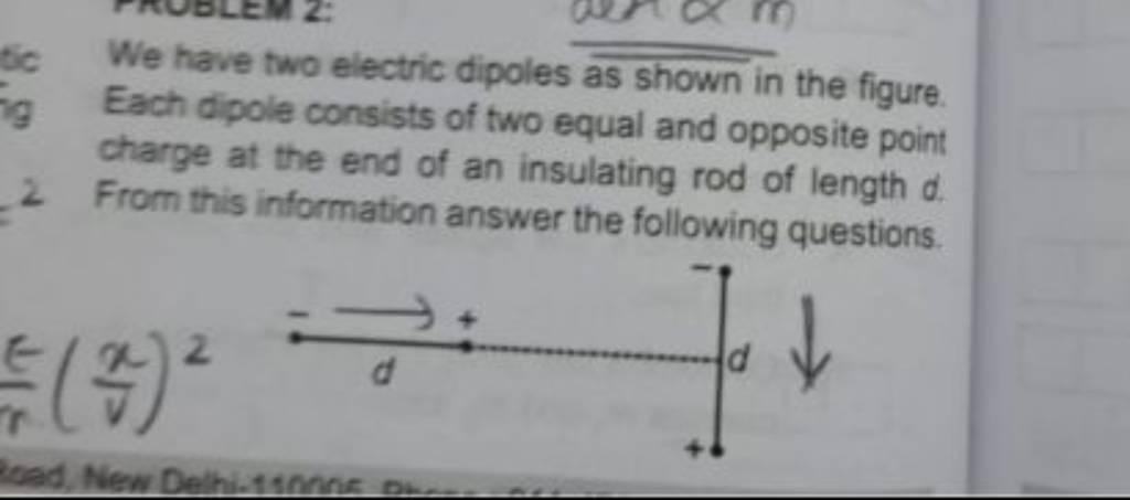 We have two electric dipoles as shown in the figure. Each dipole consists..