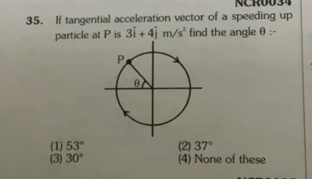 If tangential acceleration vector of a speeding up particle at P is 3i^+4..