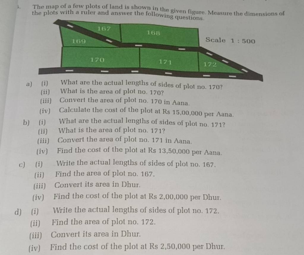 3. The map of a few plots of land is shown in the given figure. Measure t..