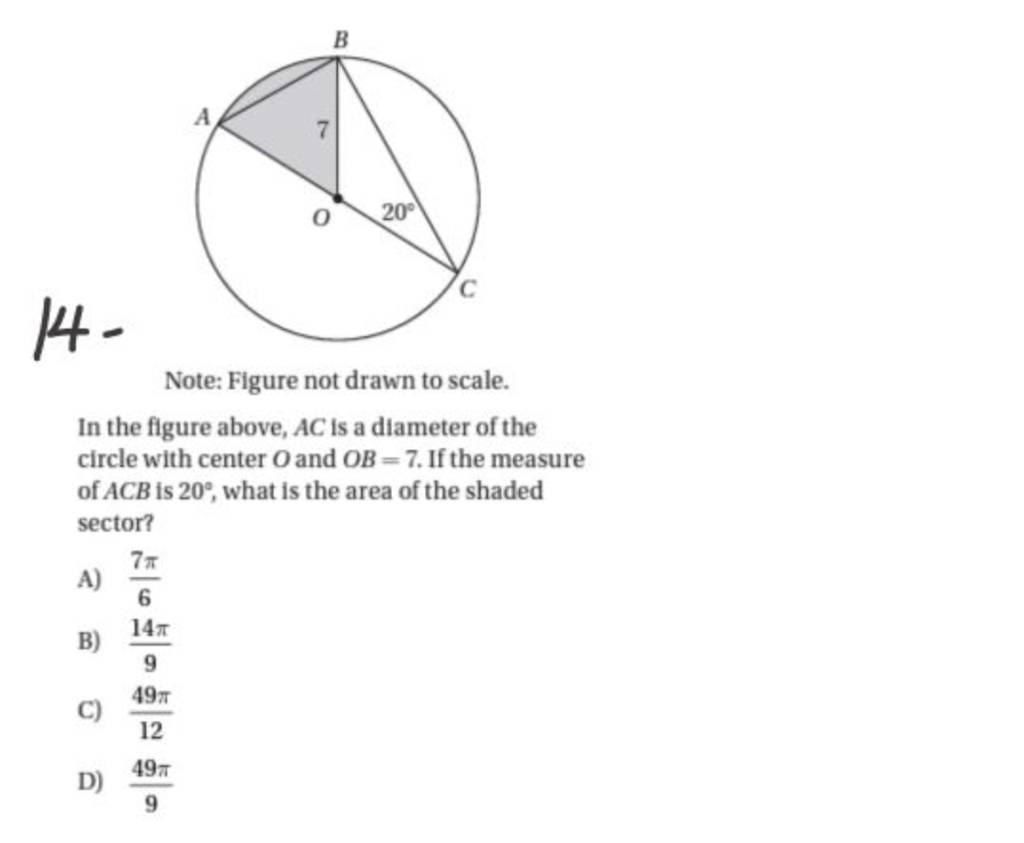 Note: Figure not drawn to scale. In the figure above, AC is a diameter of..