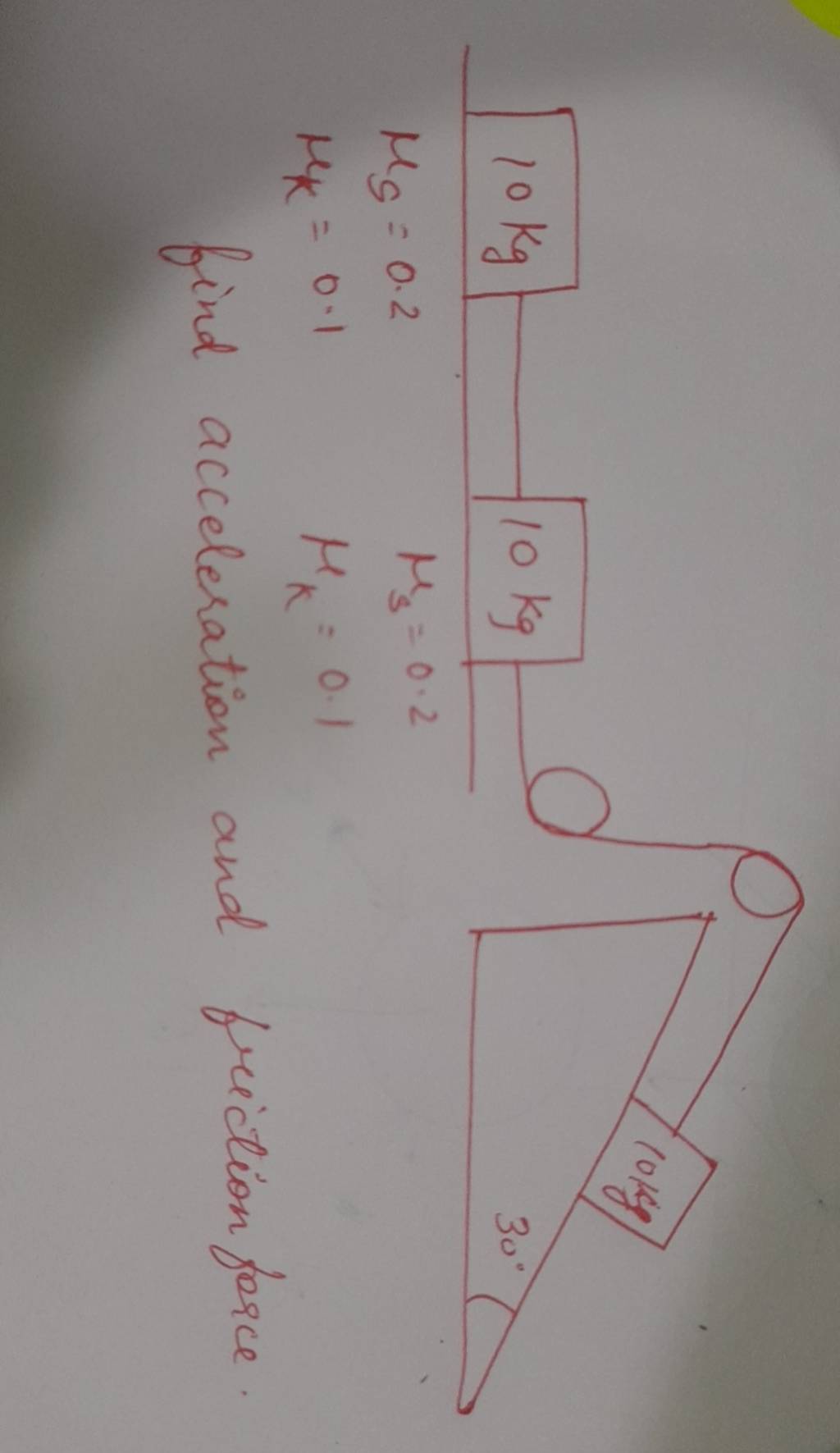 find acceleration and friction force. Filo