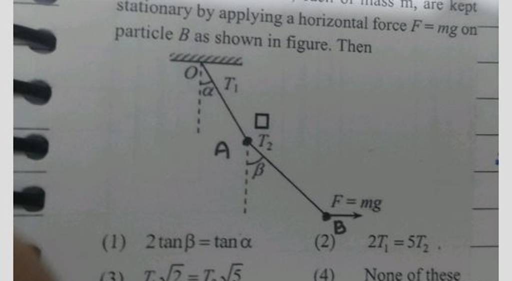 Stationary By Applying A Horizontal Force F Are Kept Particle B As Shown