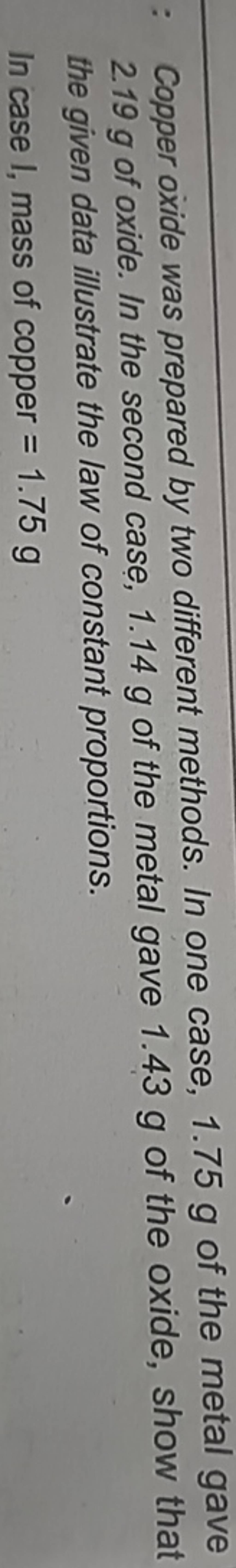 Copper oxide was prepared by two different methods. In one case, 1.75 g o..