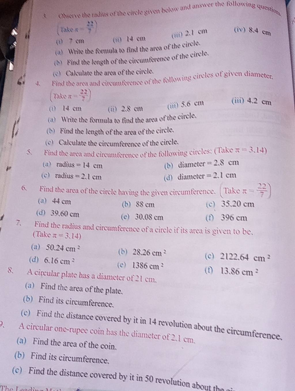 find the circumference of a circle having radius 7 cm