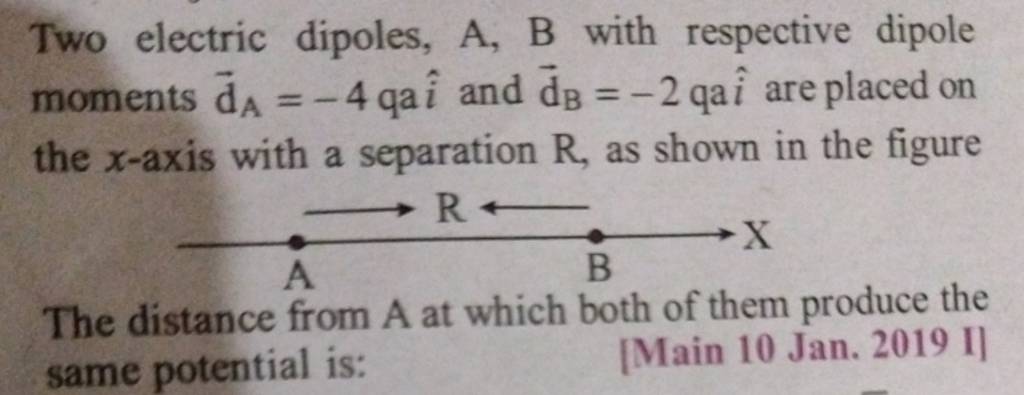 Two Electric Dipoles, A, B With Respective Dipole Moments DA =−4qai^ And