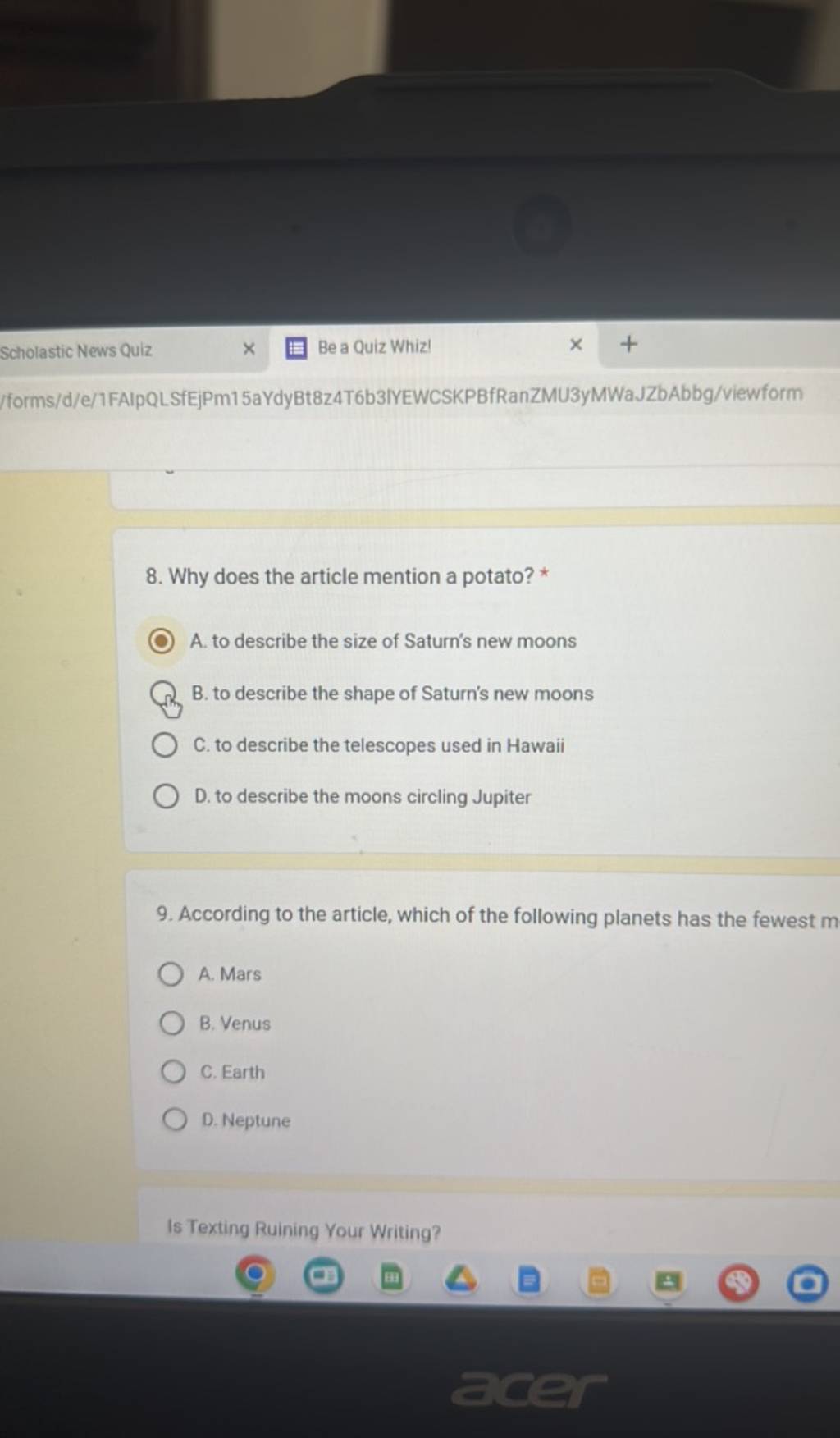 Scholastic News Quiz × Be a Quiz Whizl ×+ /forms/d/e/1FAIpQLSfEjPm15aYdyB..