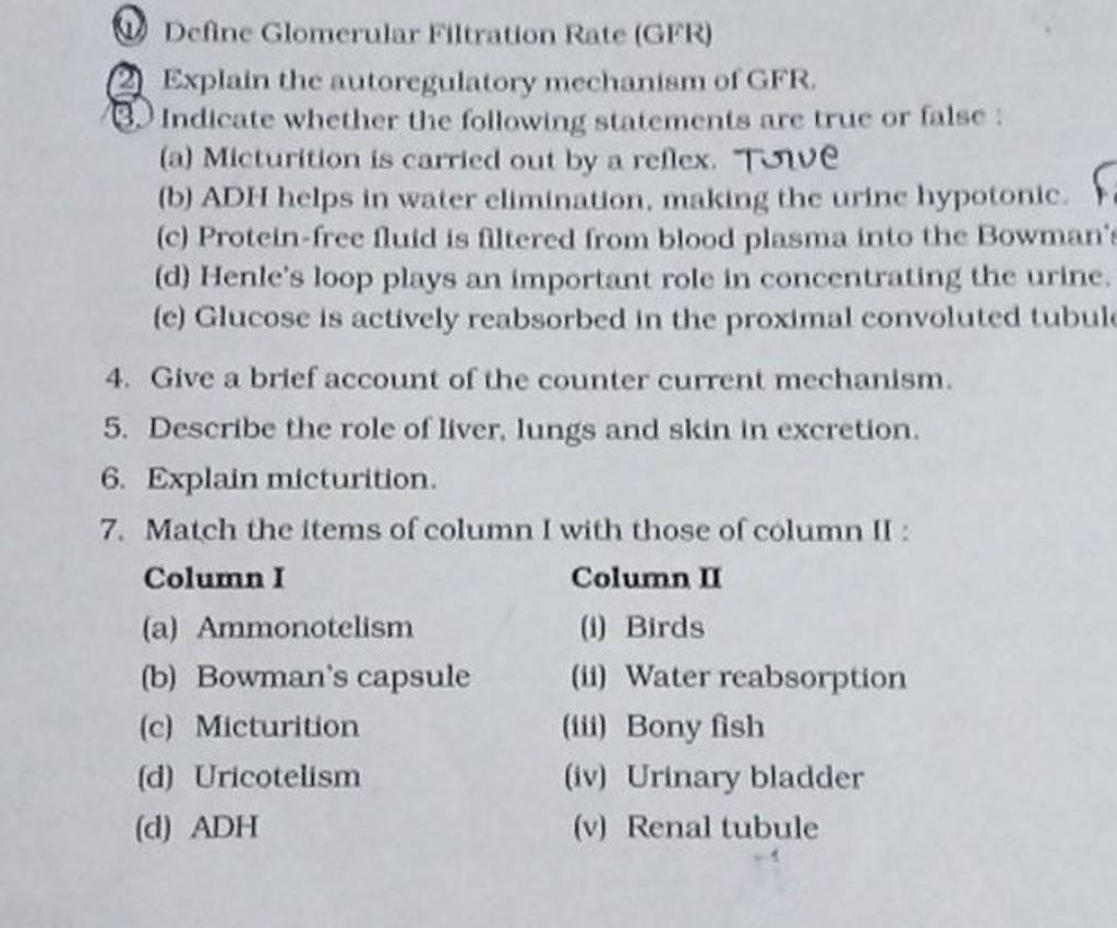 Define Glomerular Filtration Rate (GFR) Explain the autoregulatory mecha..