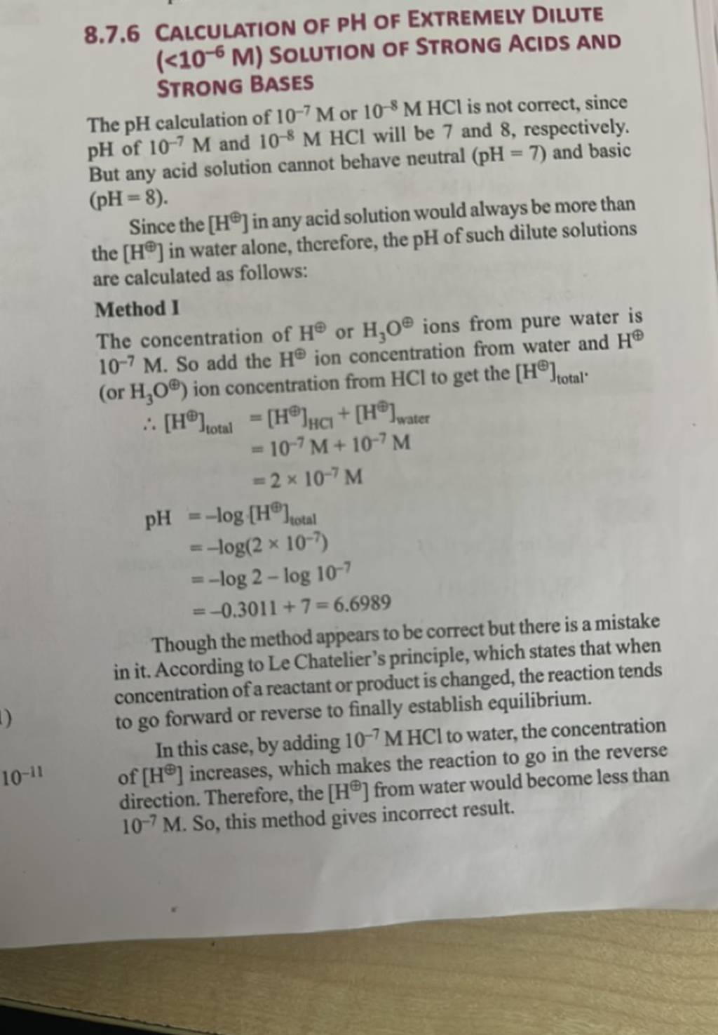 8.7.6 CaLCuLATION OF PH OF EXTREMELY DiLUTE