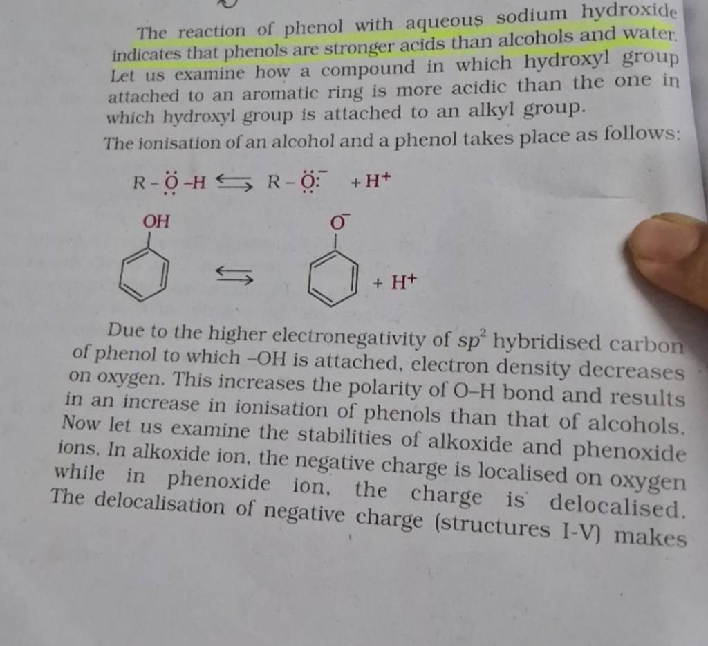 The reaction of phenol with aqueous sodium hydroxide indicates that pheno..