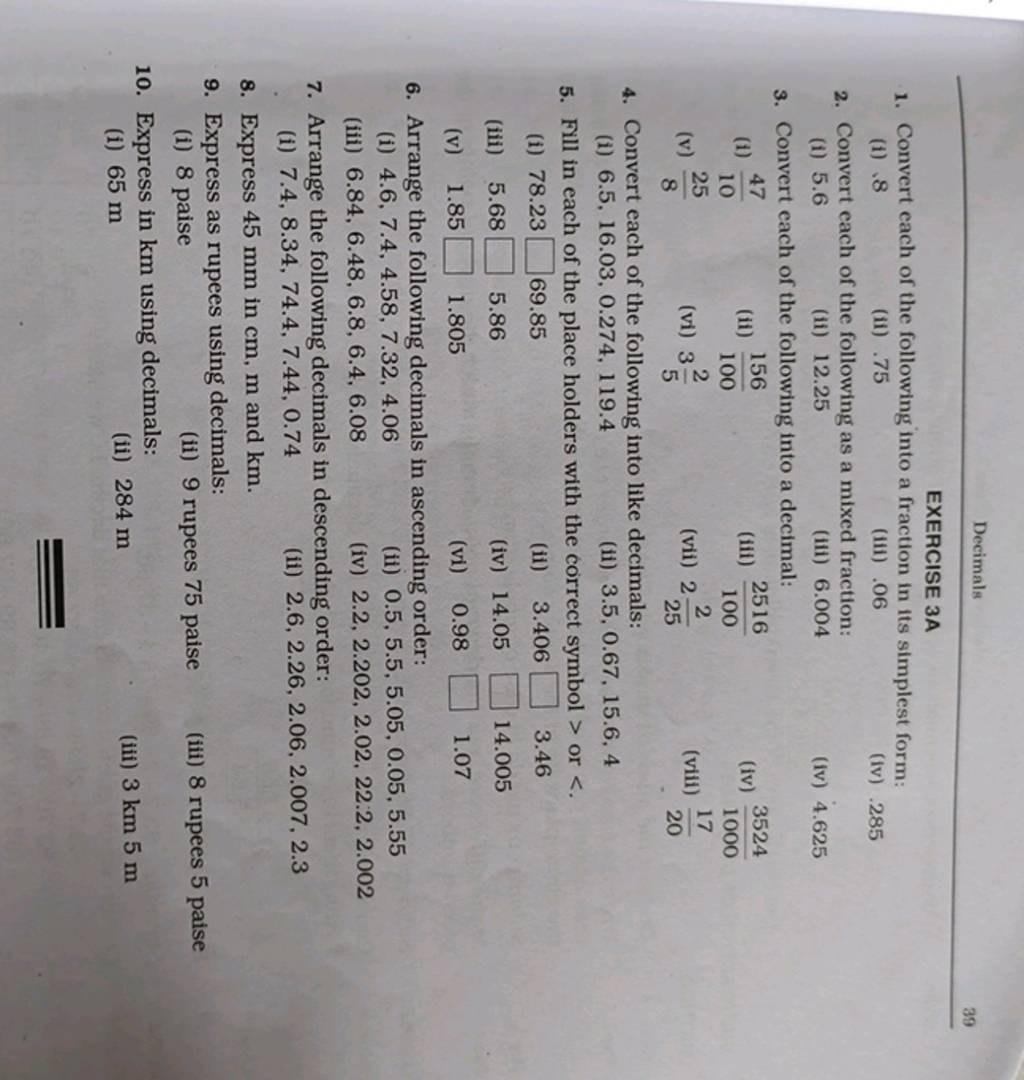 Express 45 Mm In Cm m And Km 9 Express As Rupees Using Decimals Filo