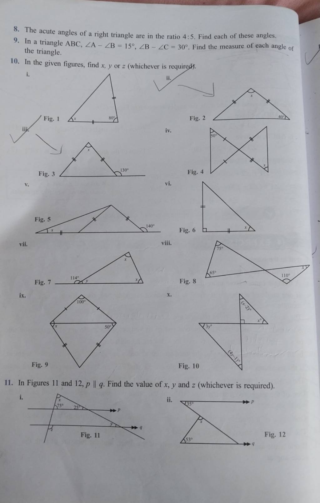 8 The Acute Angles Of A Right Triangle Are In The Ratio 45 Find Each O 8977