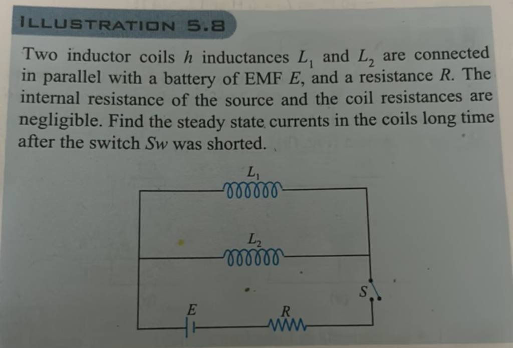 ILLUSTRATION 5.8 Two inductor coils h inductances L1 and L2 are connect..