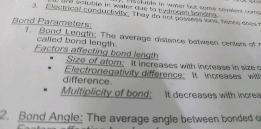 3. Electrical conductivity. The to hydrogen bonding. Bond Parameters 1.