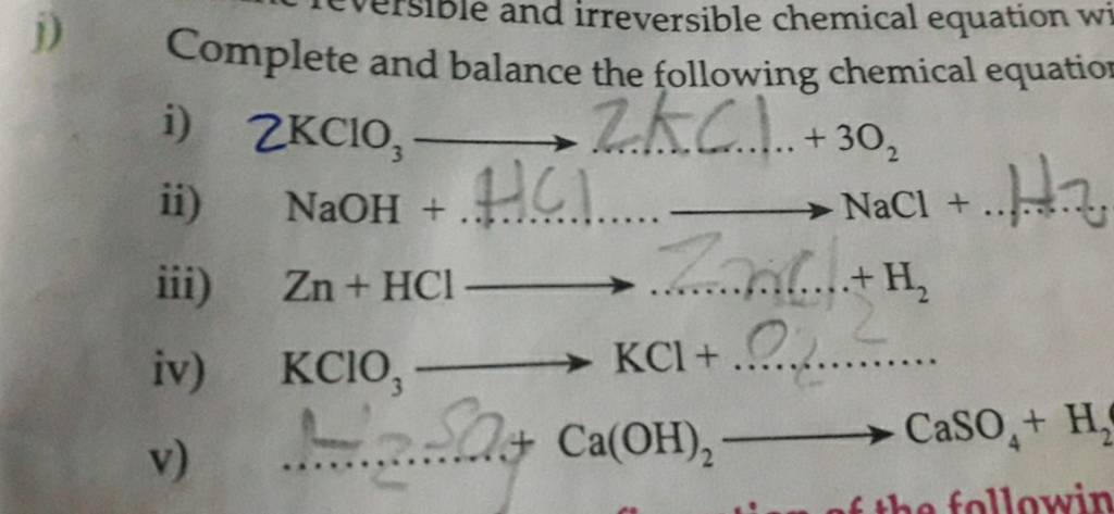 Complete And Balance The Following Chemical Equation Filo 7352