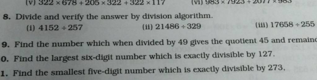 8 Divide And Verify The Answer By Division Algorithm I 4152 257 Ii 8 Divide And Verify The Answer By Division Algorithm I 4152 257 Ii