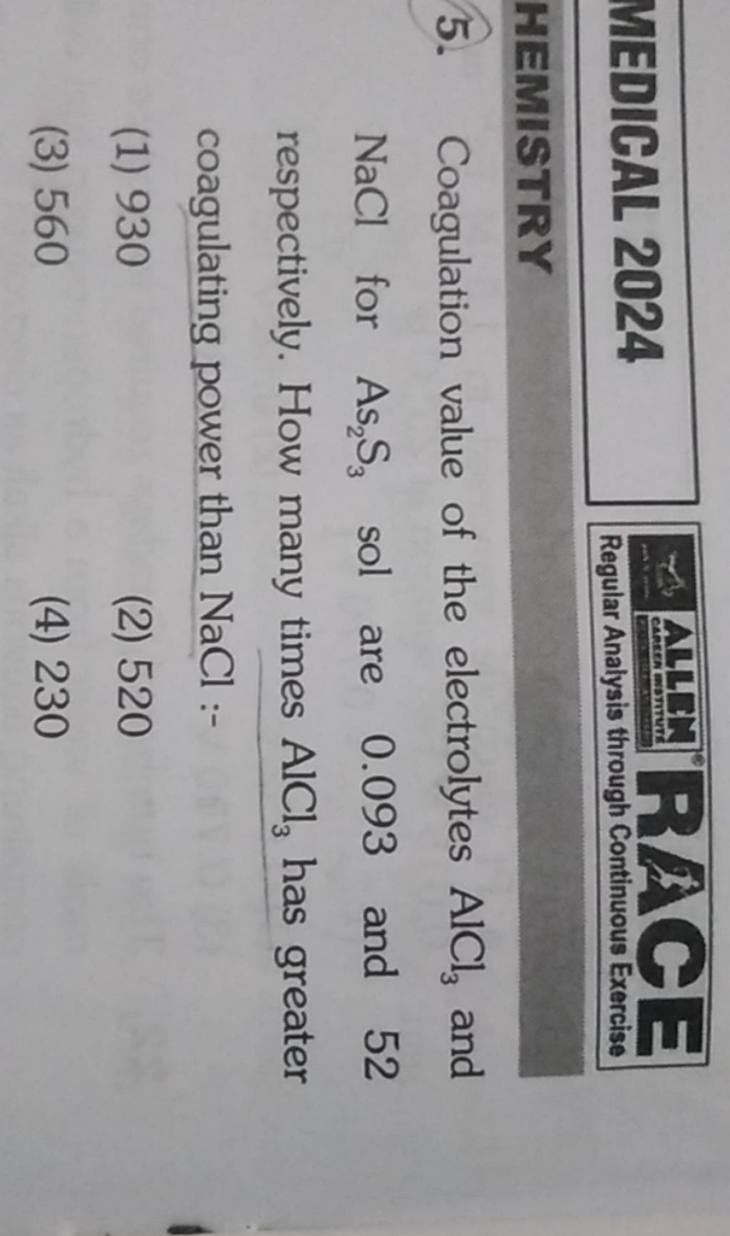 MEDICAL 2024 Regular Analysis through Continuous Exercise HEMISTRY 5. Coa..