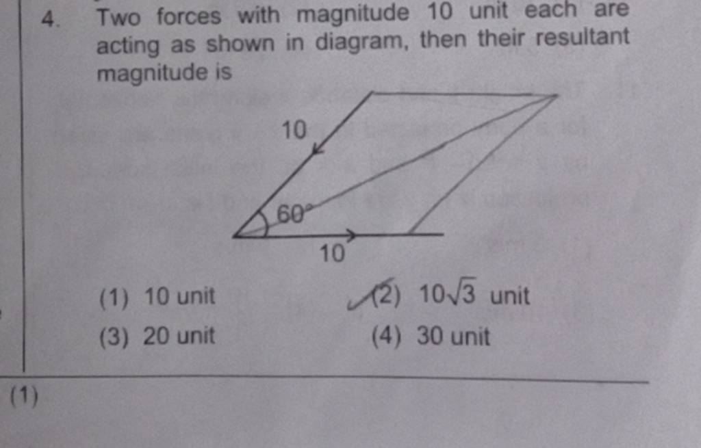 Two Forces With Magnitude 10 Unit Each Are Acting As Shown In Diagram, Th..