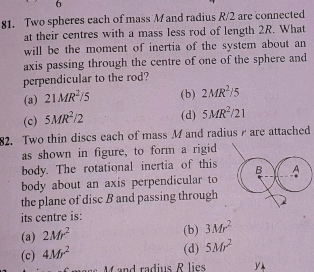 Two spheres each of mass M and radius R/2 are connected at their centres